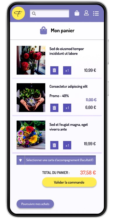 Visuel d'une application mobile colorée réalisée avec une démarche UX-UI