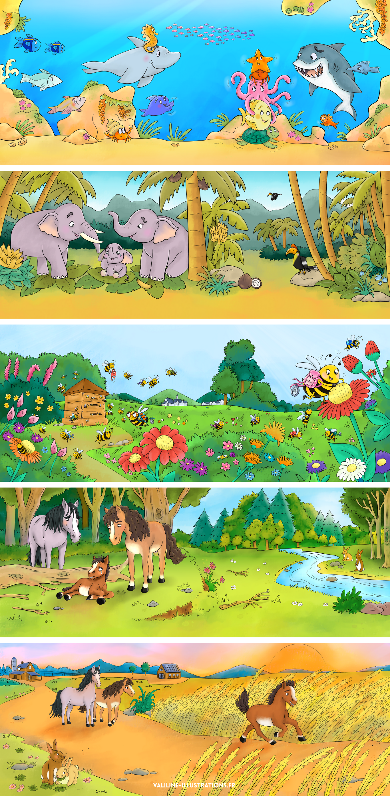 illustrations livres bilingues colorées