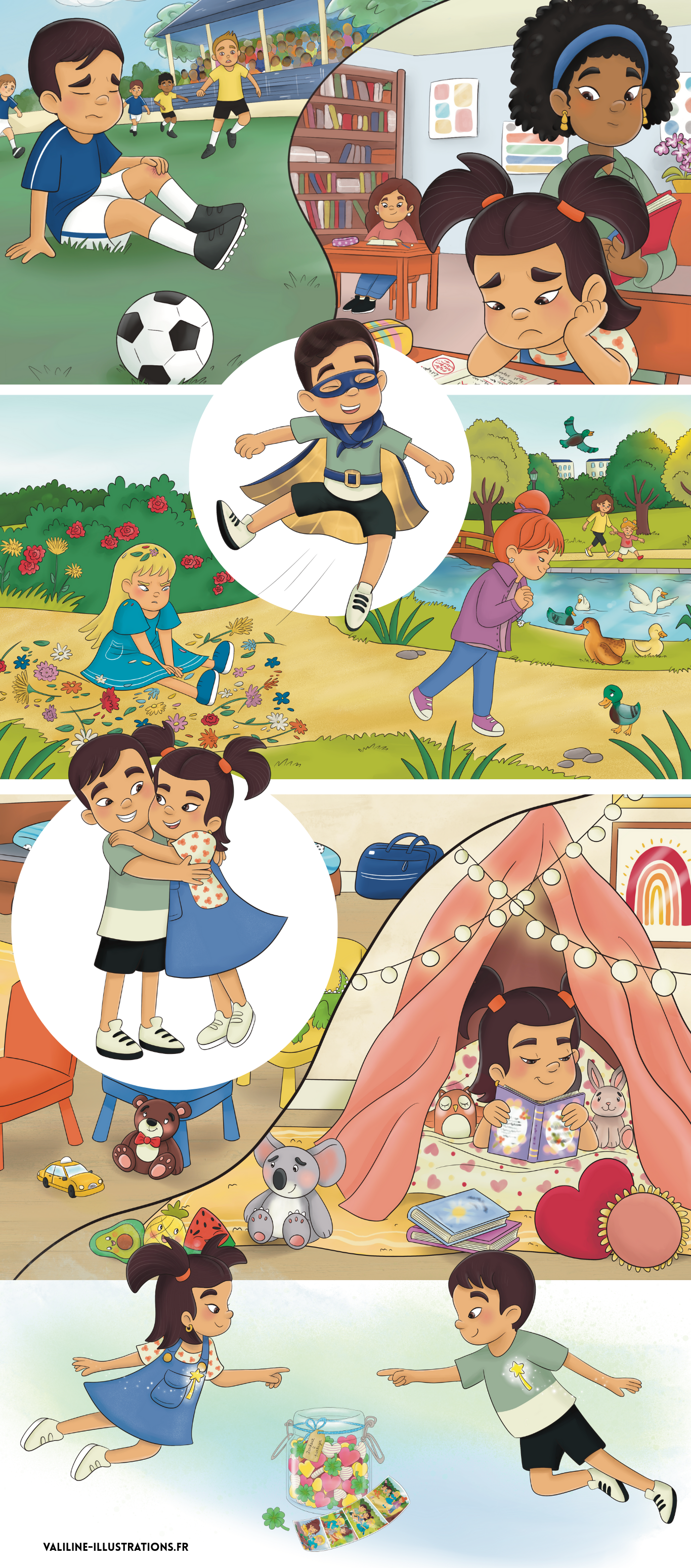 illustrations colorées livres jeunesse développement personnel L'univers de Ryan et Leïa